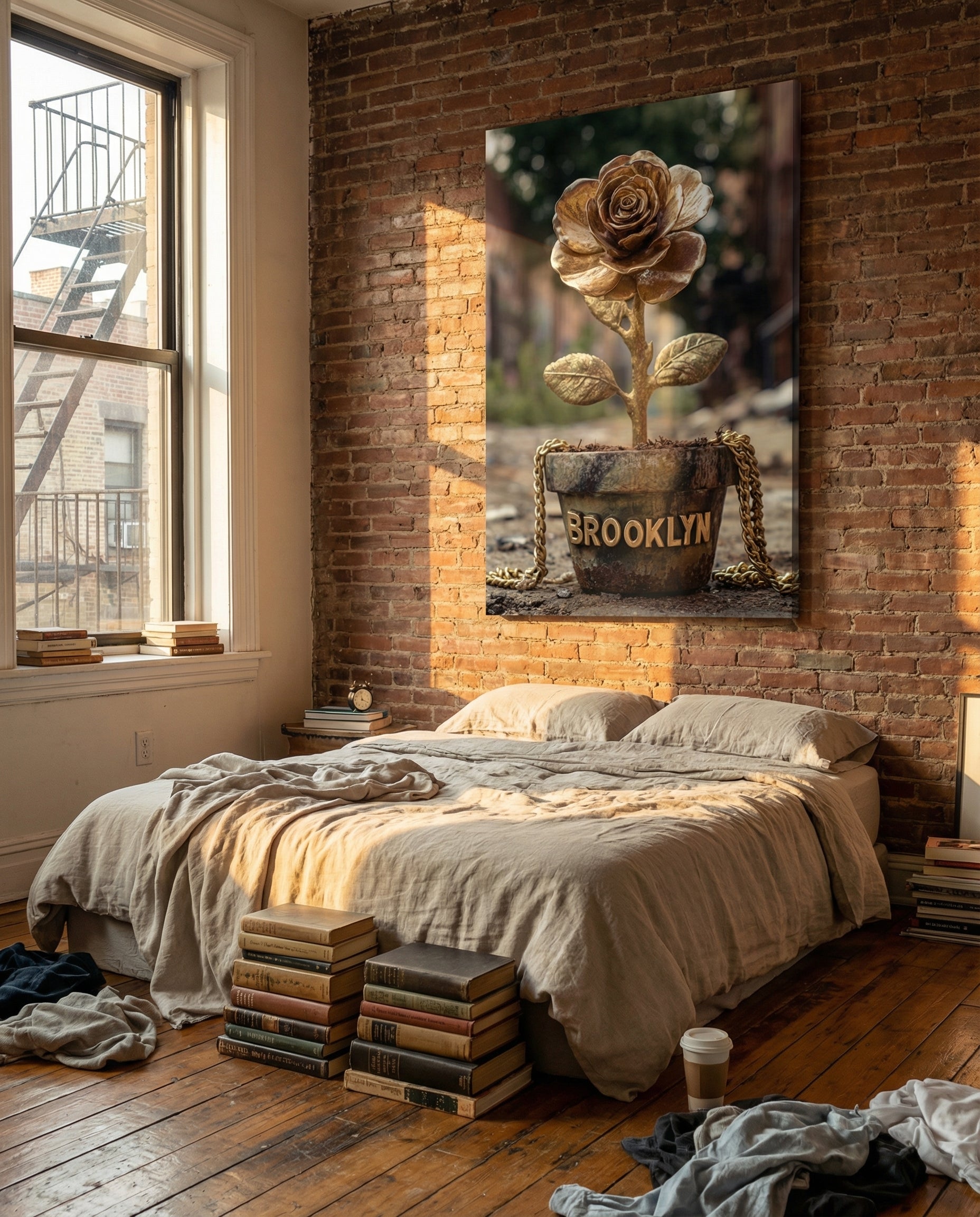 Golden Rose in Brooklyn - Gallery Wrapped Canvas Wall Art (Ready to Hang)- 24 x 36