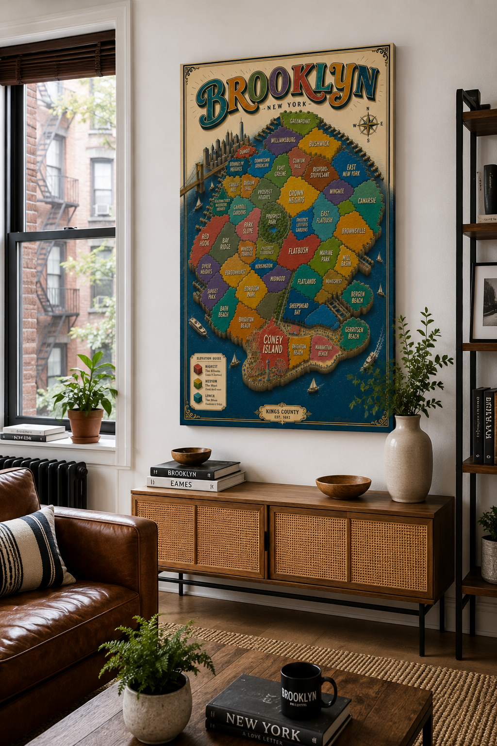 The Heart of Brooklyn Canvas Print | Colorful Brooklyn Neighborhood Map
