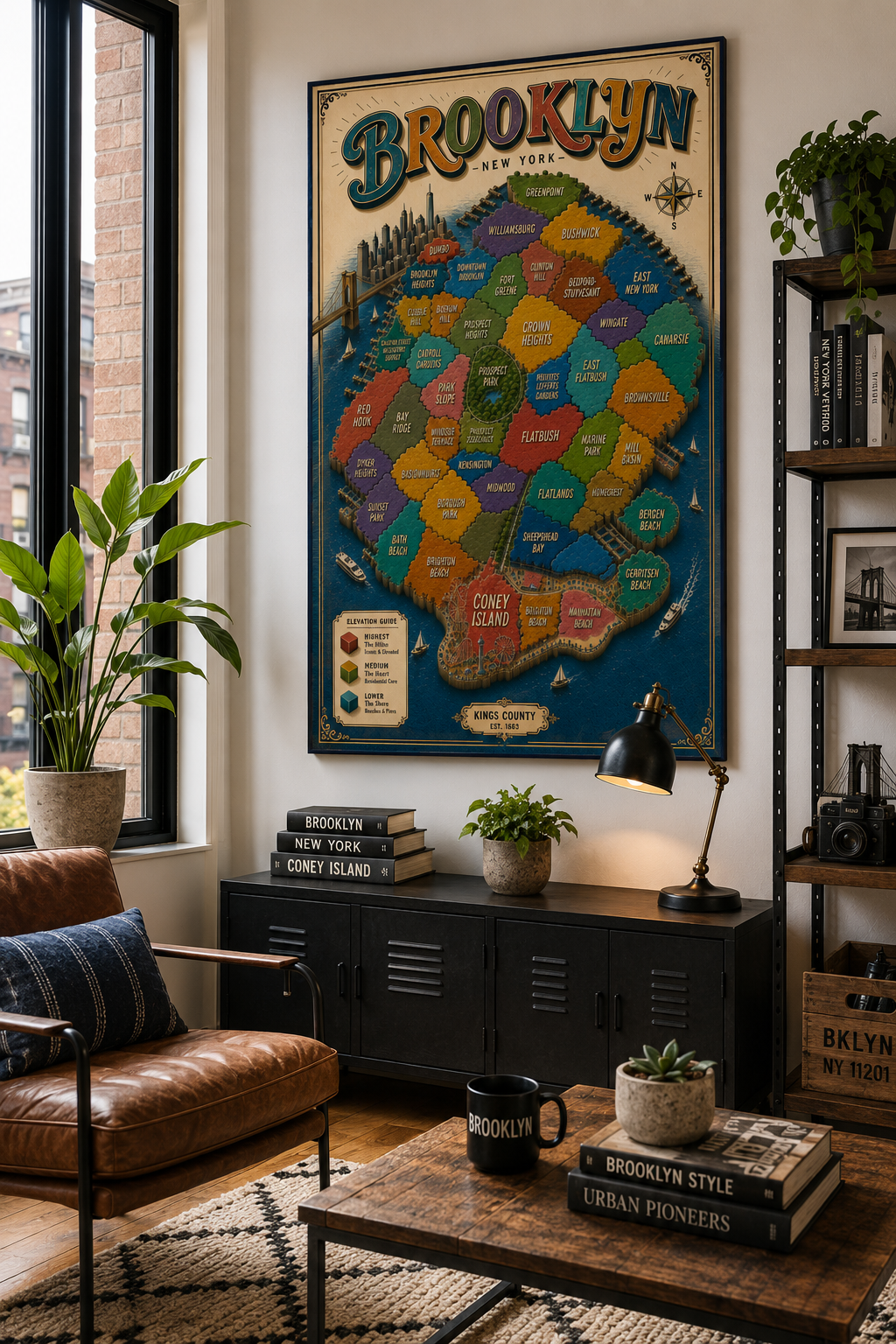 The Heart of Brooklyn Canvas Print | Colorful Brooklyn Neighborhood Map