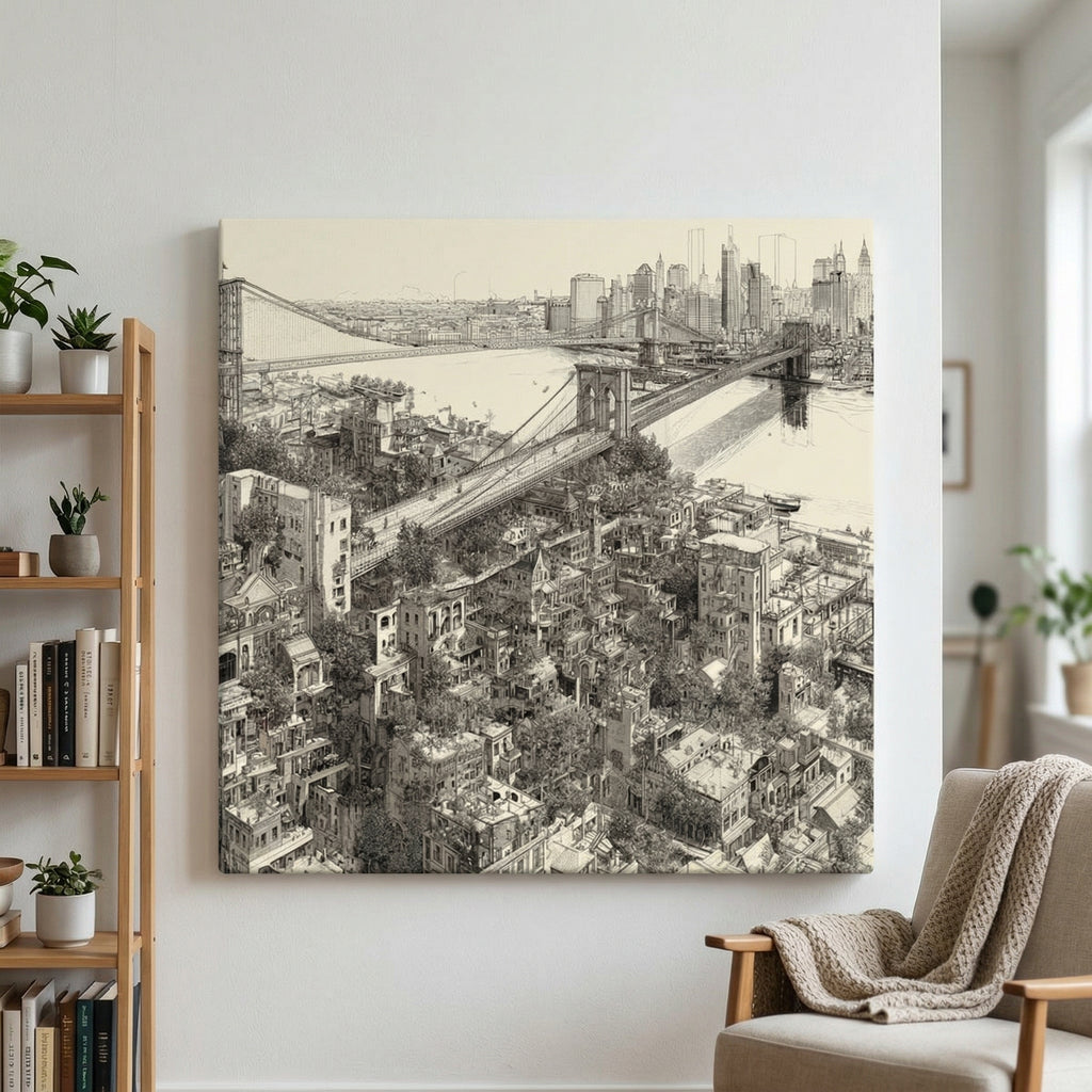 Brooklyn Aerial Sketch - Gallery Wrapped Canvas Art