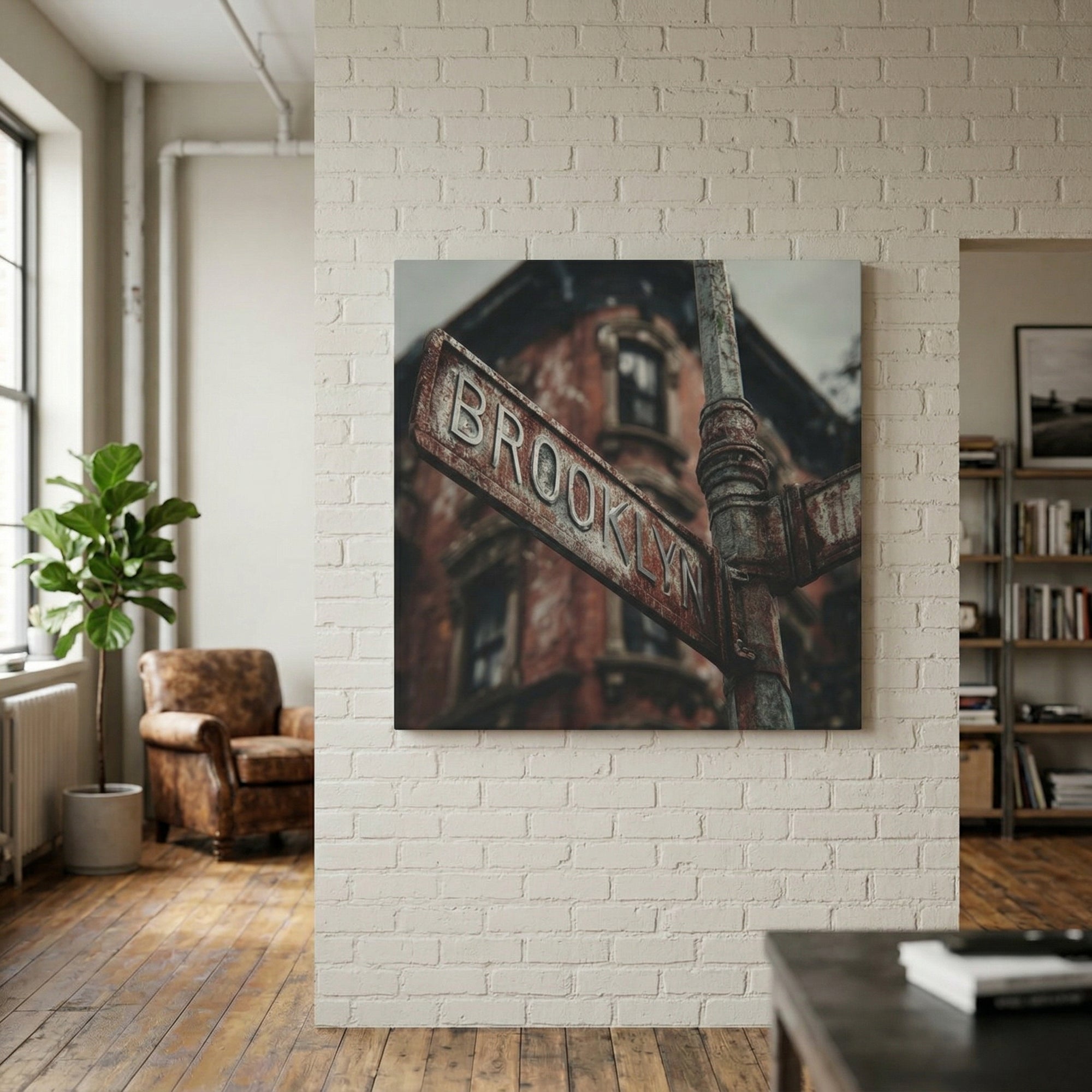 Rusted Brooklyn Street Sign - Gallery Wrapped Canvas (Ready to Hang)