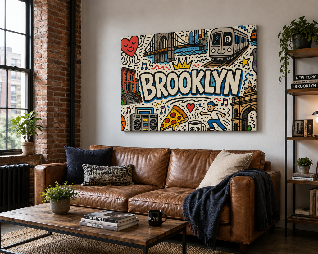 Brooklyn State of Mind Canvas Print | Colorful Brooklyn Doodle Wall Art