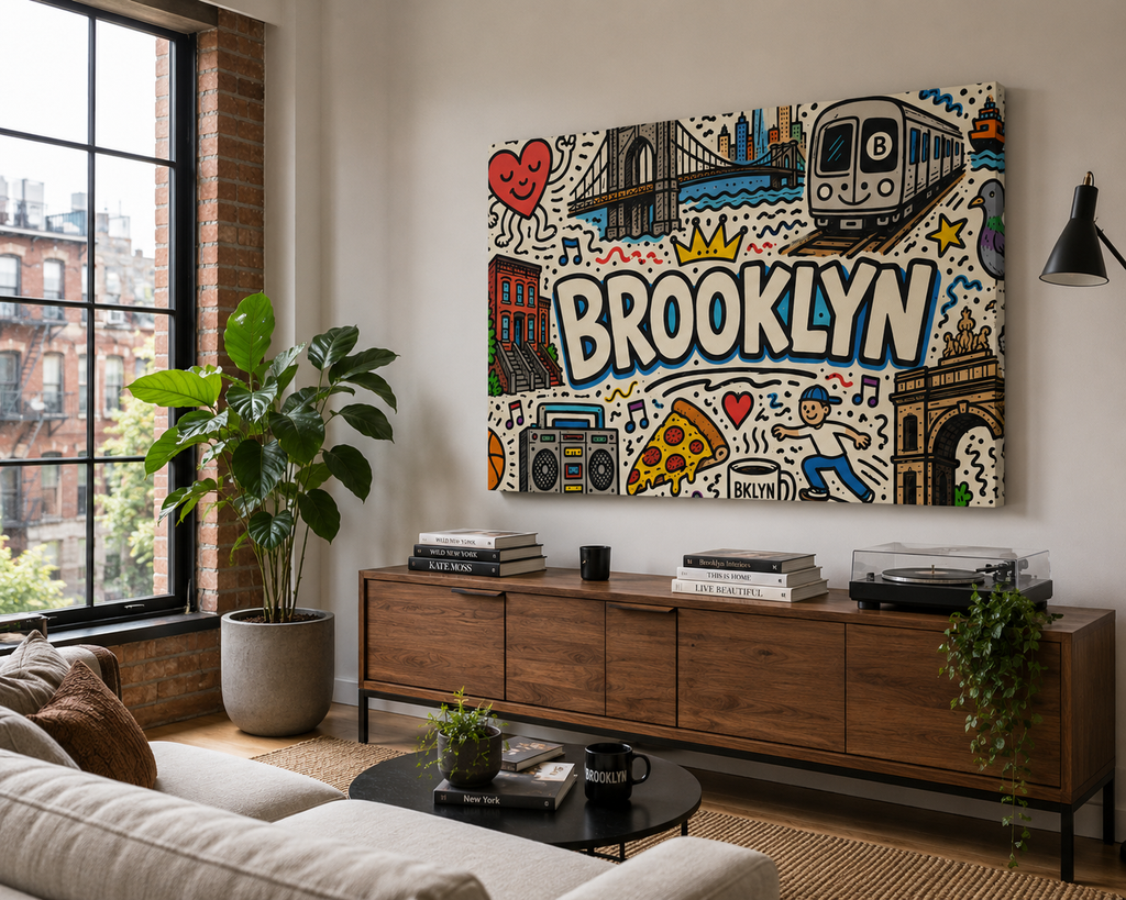 Brooklyn State of Mind Canvas Print | Colorful Brooklyn Doodle Wall Art