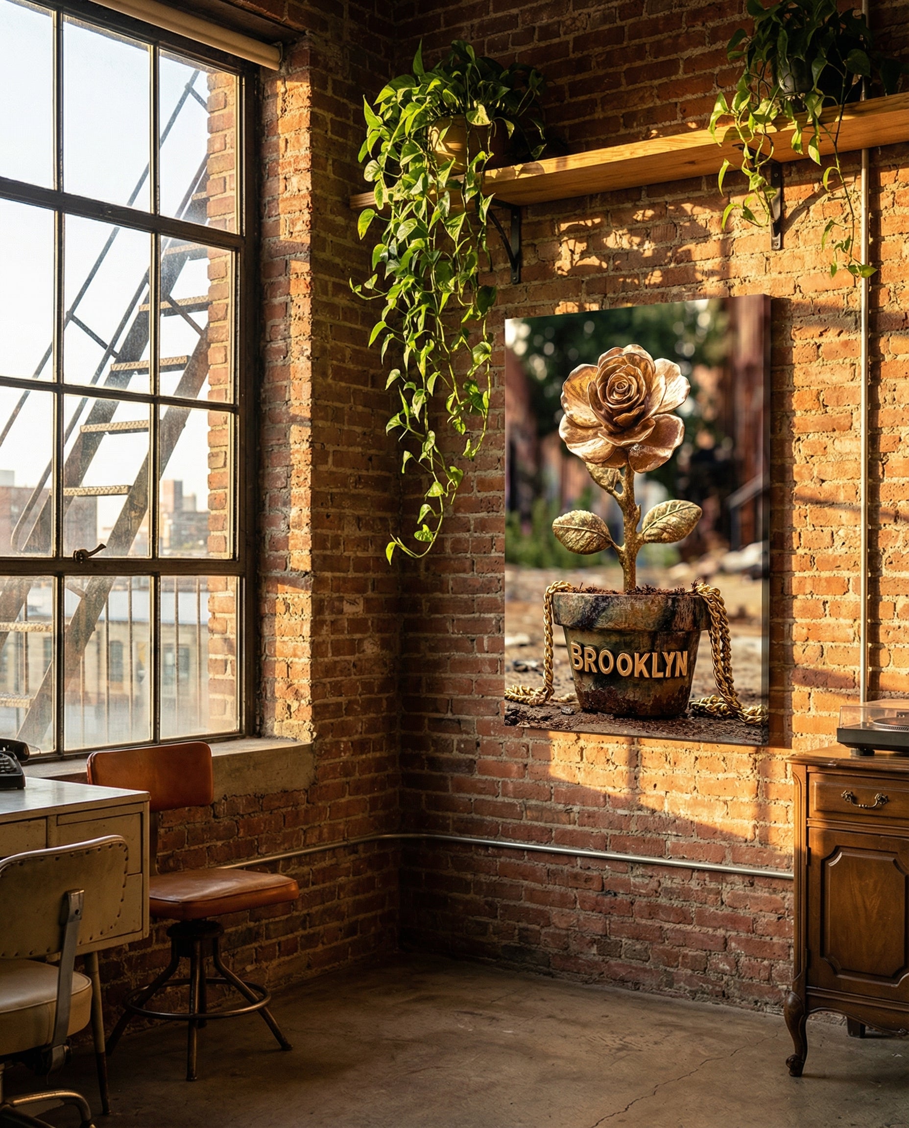 Golden Rose in Brooklyn - Gallery Wrapped Canvas Wall Art (Ready to Hang)- 24 x 36