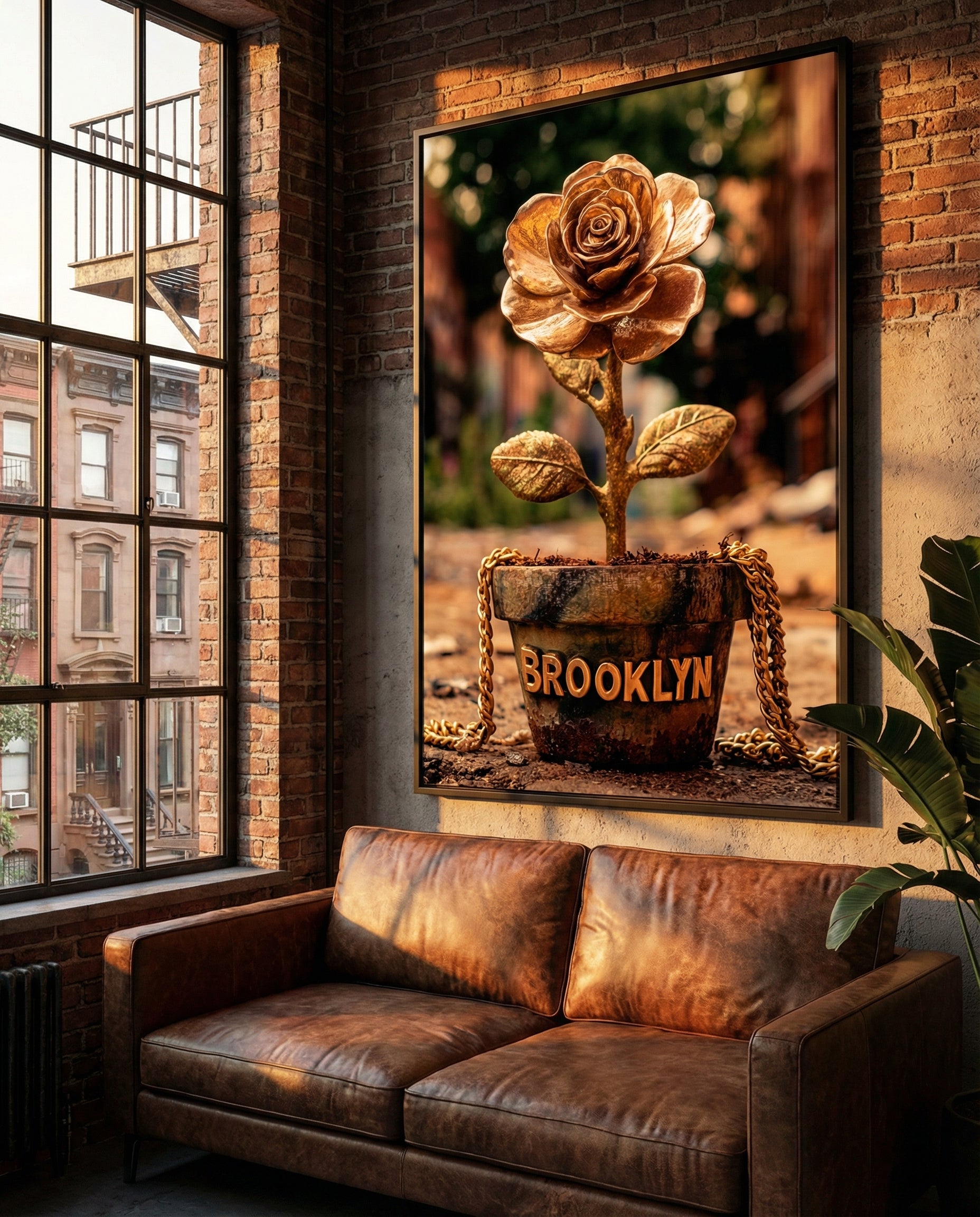 Golden Rose in Brooklyn - Gallery Wrapped Canvas Wall Art (Ready to Hang)- 24 x 36