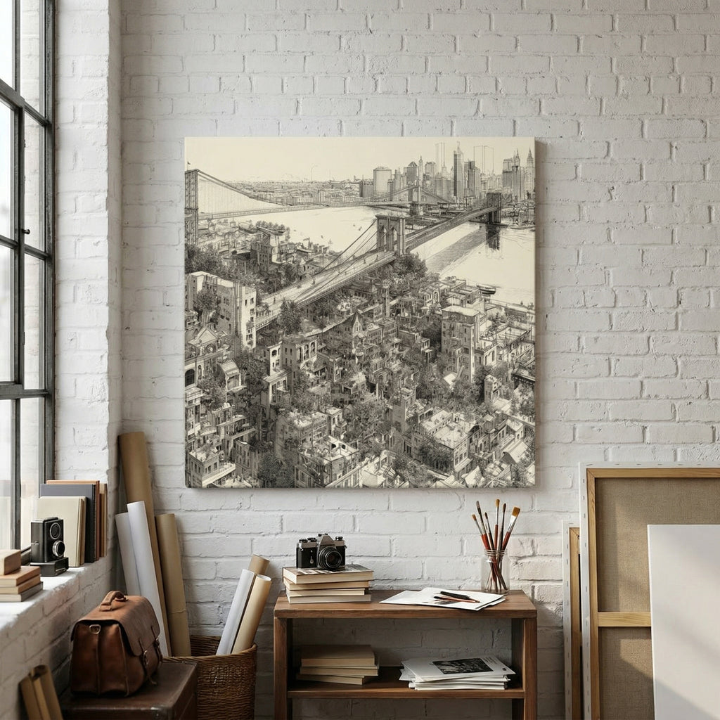 Brooklyn Aerial Sketch - Gallery Wrapped Canvas Art