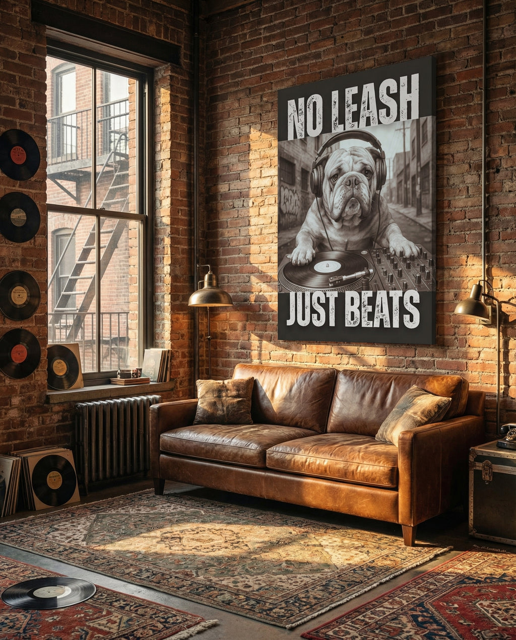 Brooklyn DJ Bulldog - Gallery Wrapped Canvas Wall Art (Ready to Hang)- Various Sizes Available