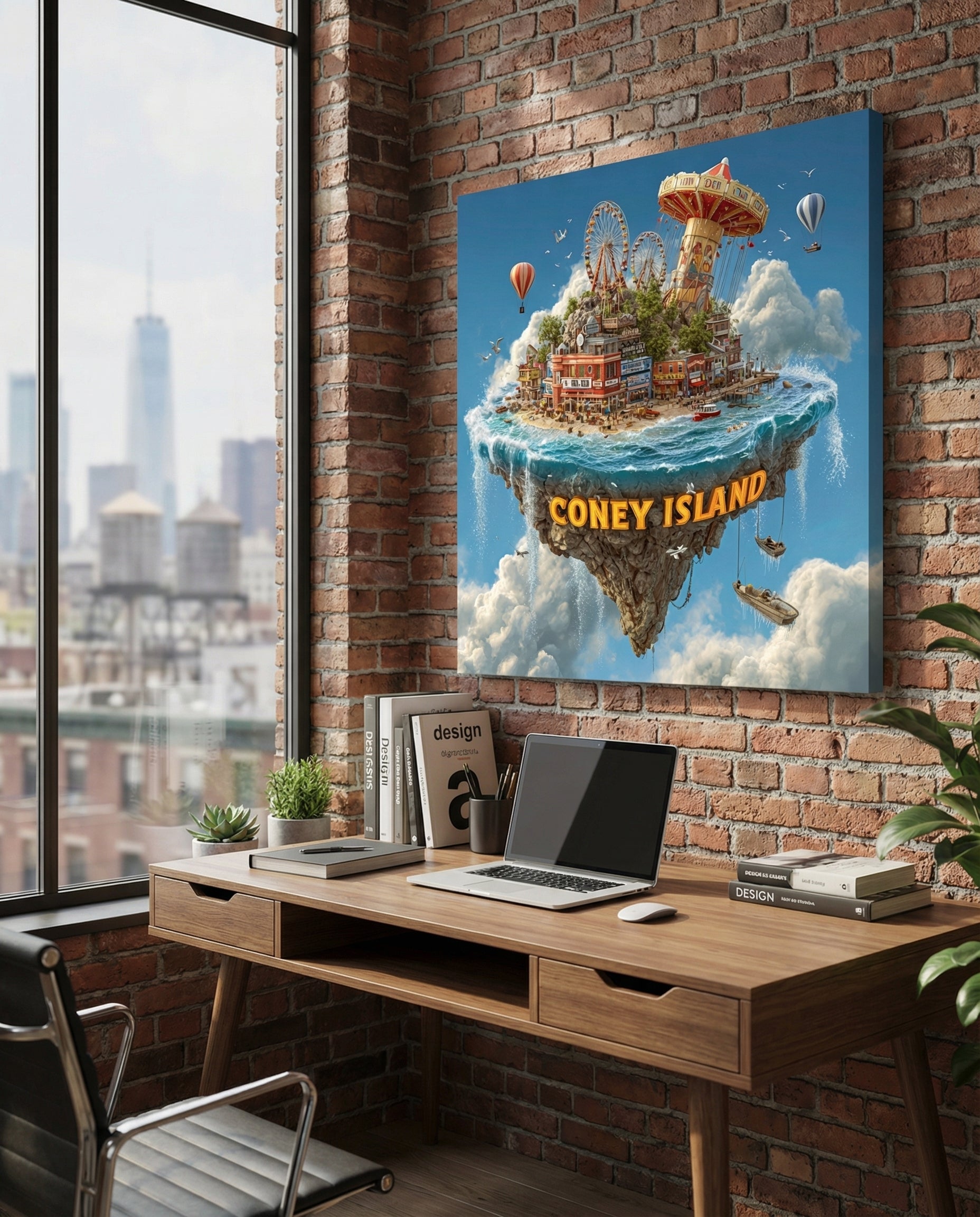 Coney Island Reimagined - Gallery Wrapped Canvas Wall Art (Ready to Hang) - 32 x 32