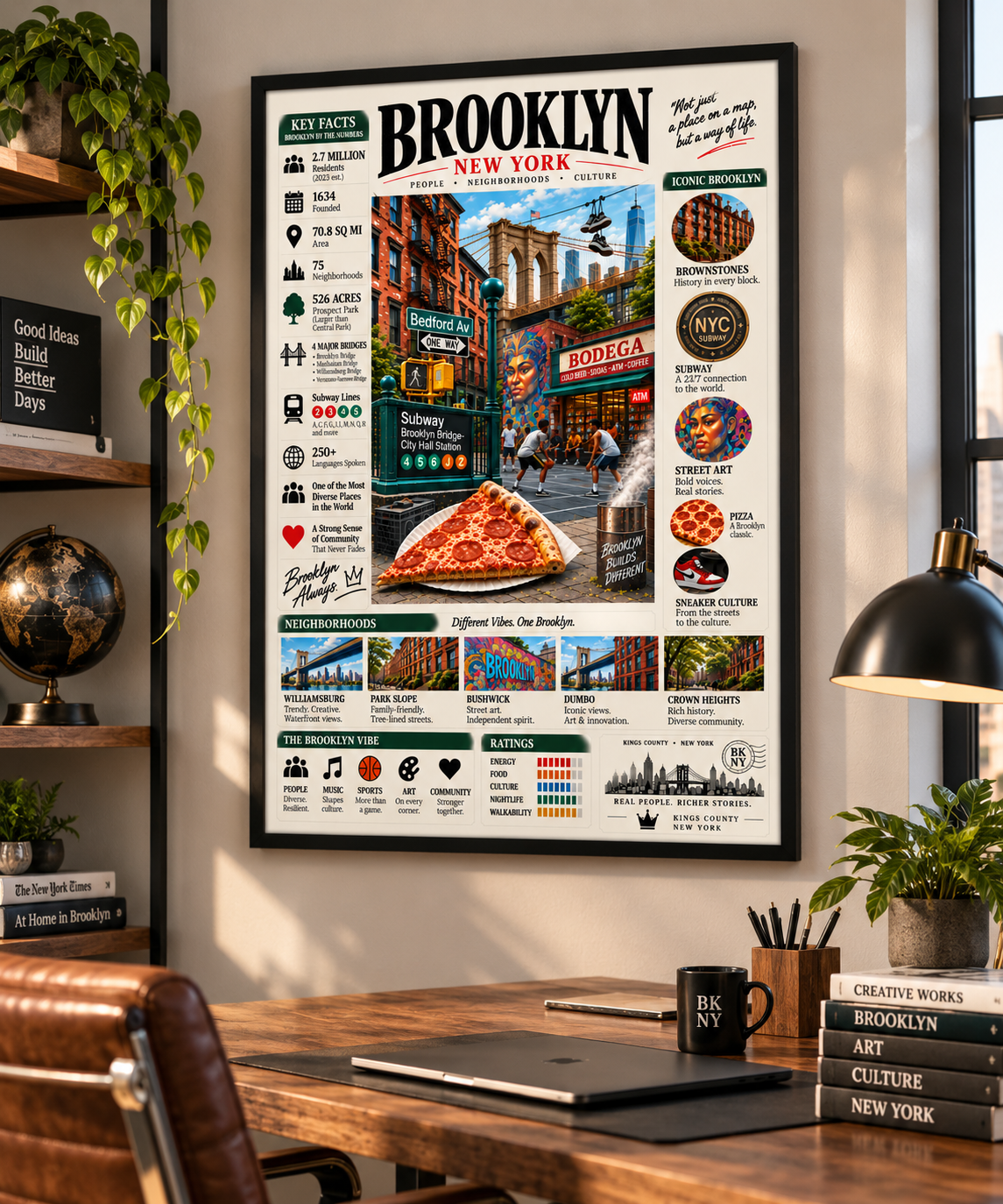 Brooklyn Infographic Poster 24x36 Premium Matte Art Print (Unframed)