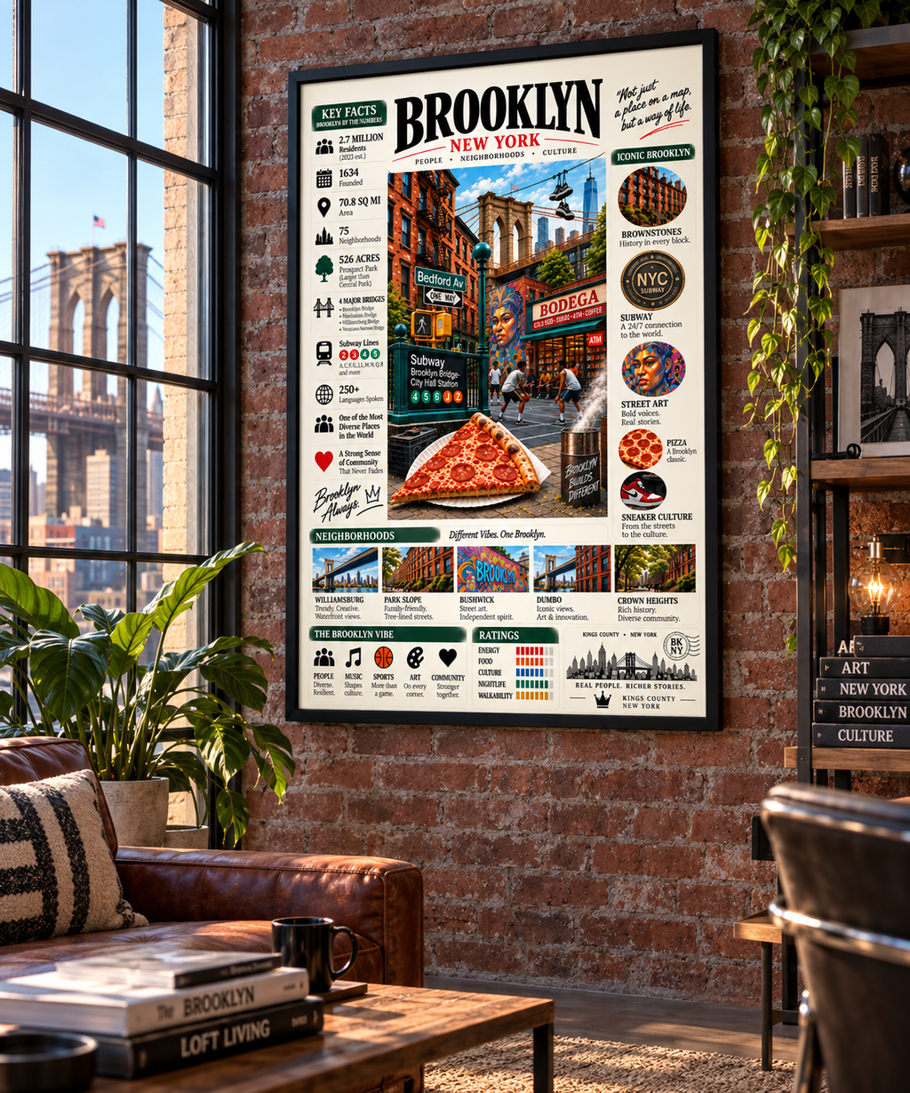 Brooklyn Infographic Poster 24x36 Premium Matte Art Print (Unframed)