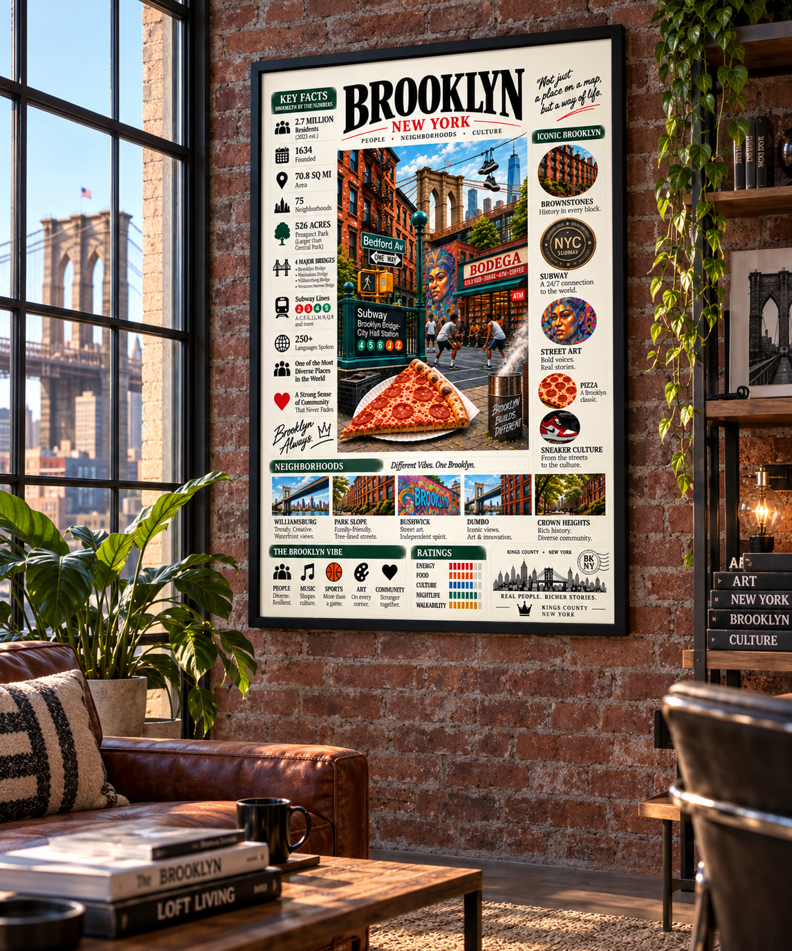 Brooklyn Infographic Poster 24x36 Premium Matte Art Print (Unframed)