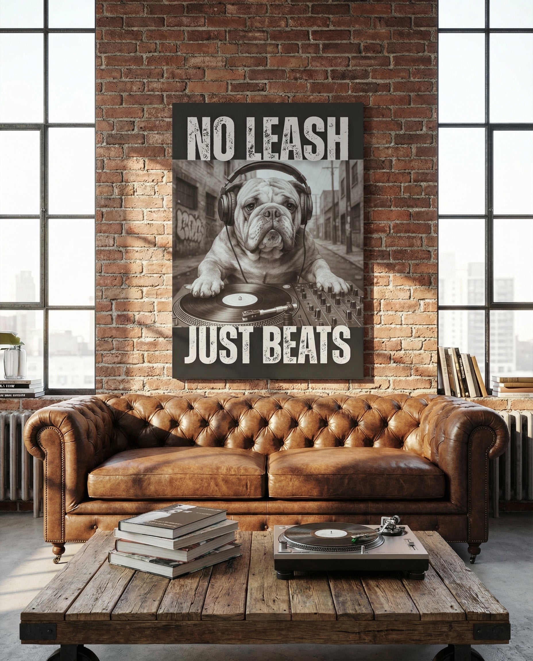 Brooklyn DJ Bulldog - Gallery Wrapped Canvas Wall Art (Ready to Hang)- 24 x 36