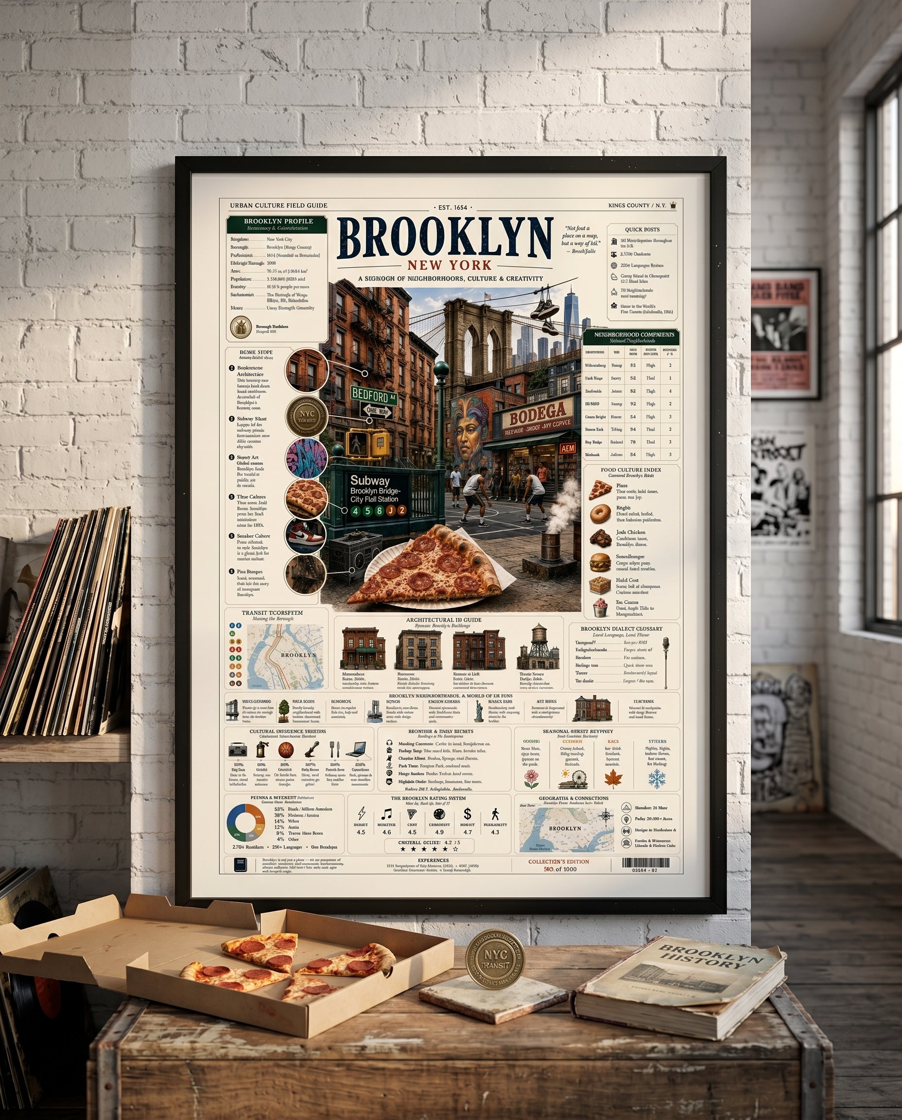 Brooklyn Infographic Poster - 24 x 36 Collector's Art Print (Unframed)