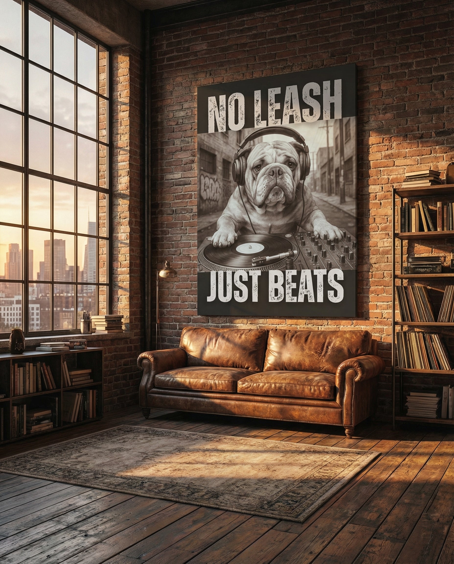 Brooklyn DJ Bulldog - Gallery Wrapped Canvas Wall Art (Ready to Hang)- 24 x 36