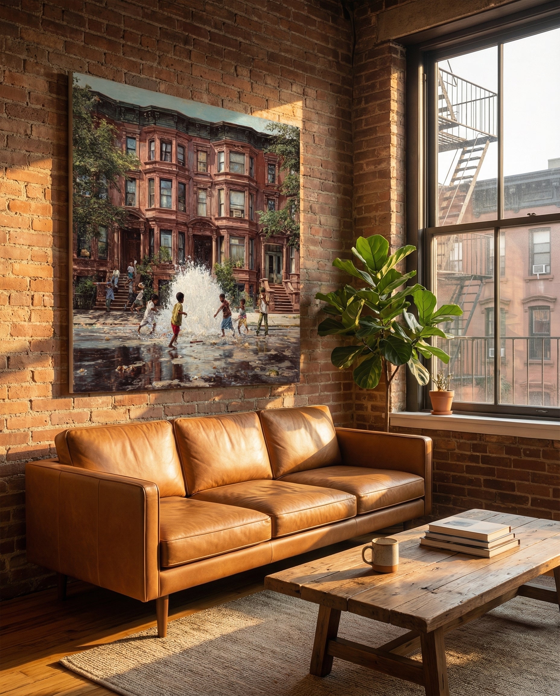 Summer in Brooklyn - Gallery Wrapped Canvas Wall Art (Ready to Hang) - 32 x 32