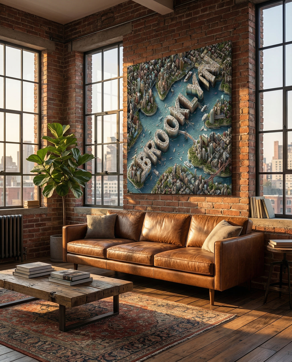 Brooklyn Aerial Map - Gallery Wrapped Canvas Wall Art (Ready to Hang) - 32 x 32