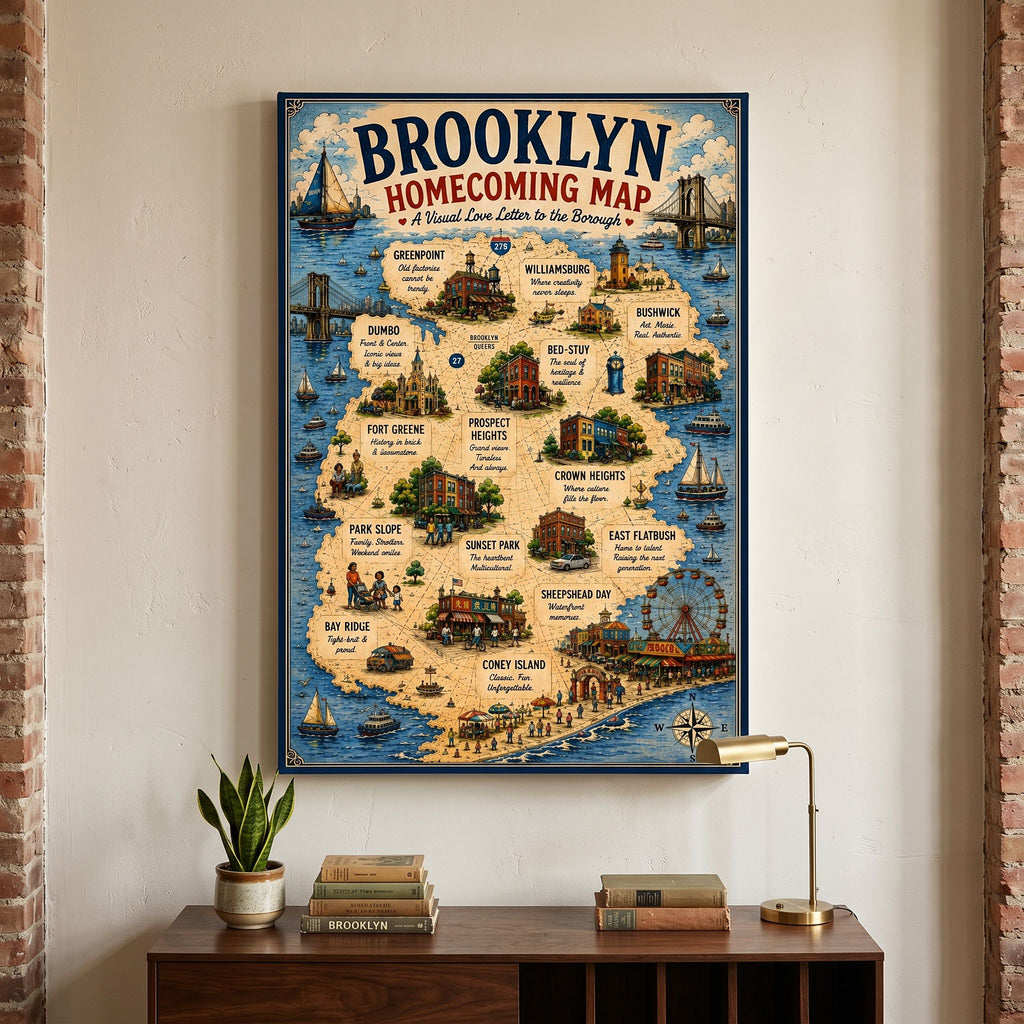 Brooklyn Homecoming Map - Gallery Wrapped Canvas (Ready to Hang)