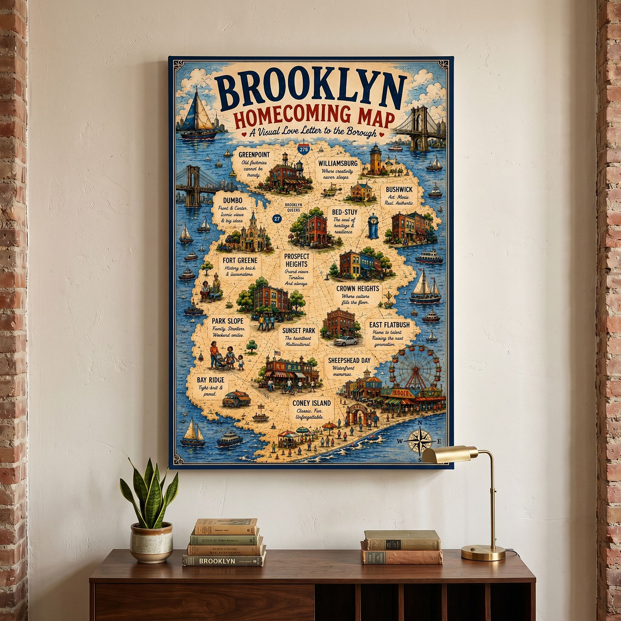 Brooklyn Homecoming Map - Gallery Wrapped Canvas (Ready to Hang)
