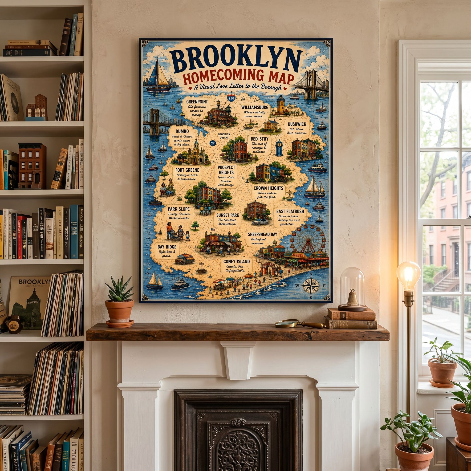 Brooklyn Homecoming Map - Gallery Wrapped Canvas (Ready to Hang)