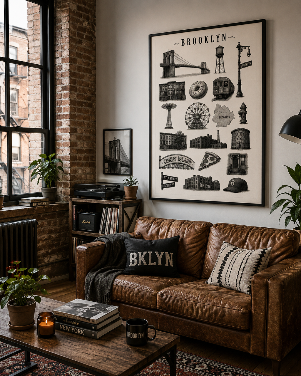 Brooklyn Icons Canvas Print | Vintage Brooklyn Landmark Wall Art
