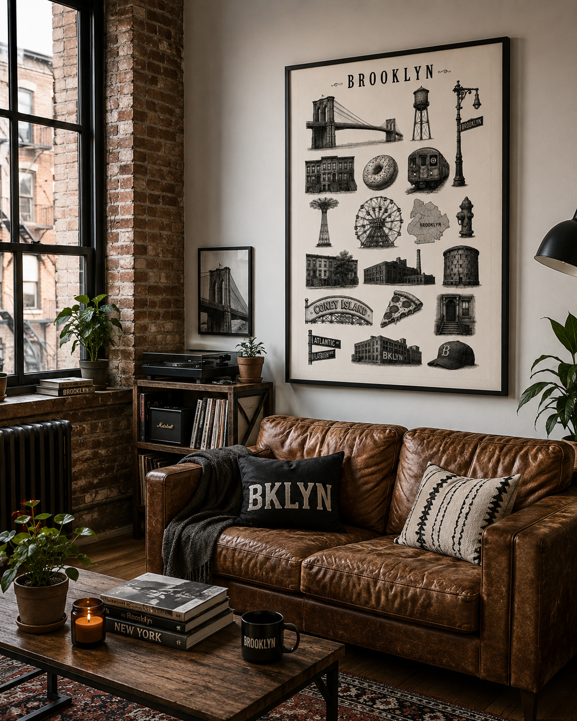 Brooklyn Icons Canvas Print | Vintage Brooklyn Landmark Wall Art