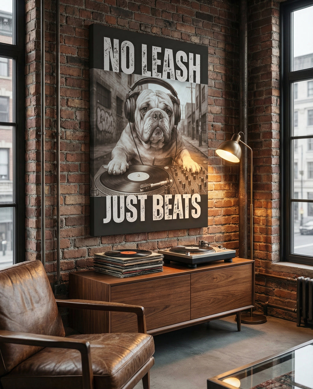 Brooklyn DJ Bulldog - Gallery Wrapped Canvas Wall Art (Ready to Hang)- Various Sizes Available