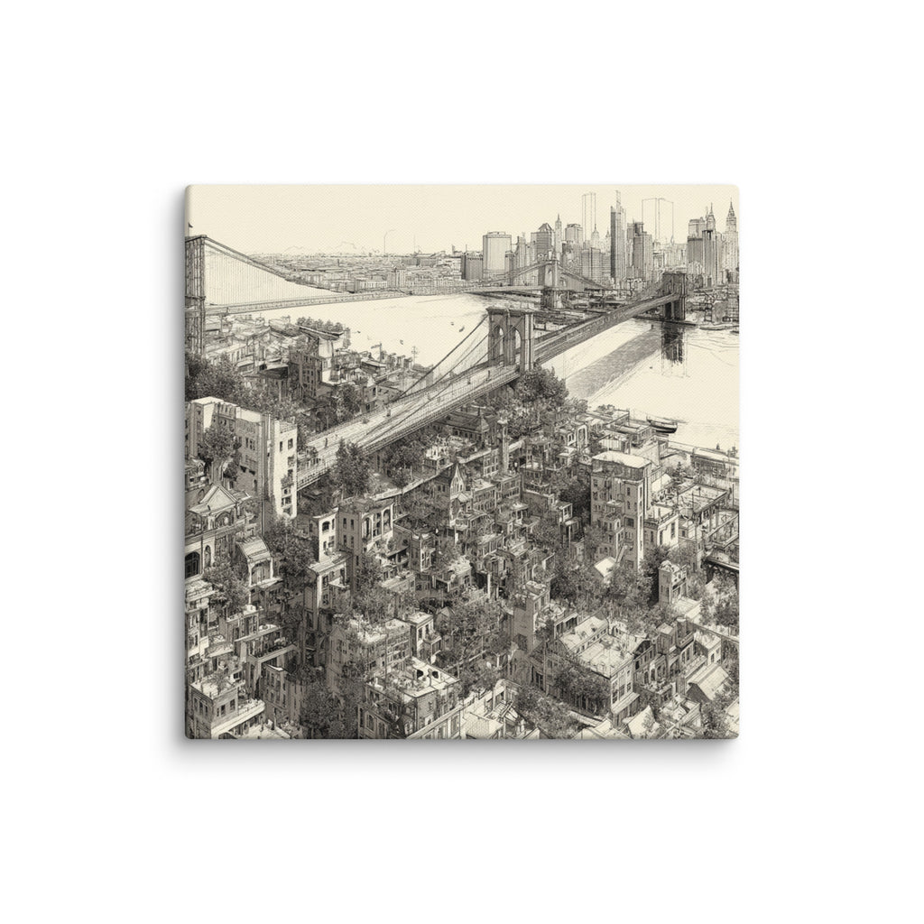 Brooklyn Aerial Sketch - Gallery Wrapped Canvas Art