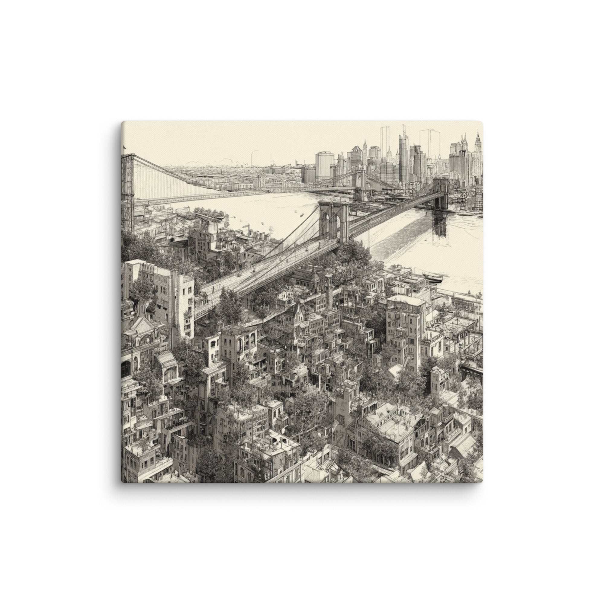 Brooklyn Aerial Sketch - Gallery Wrapped Canvas Art