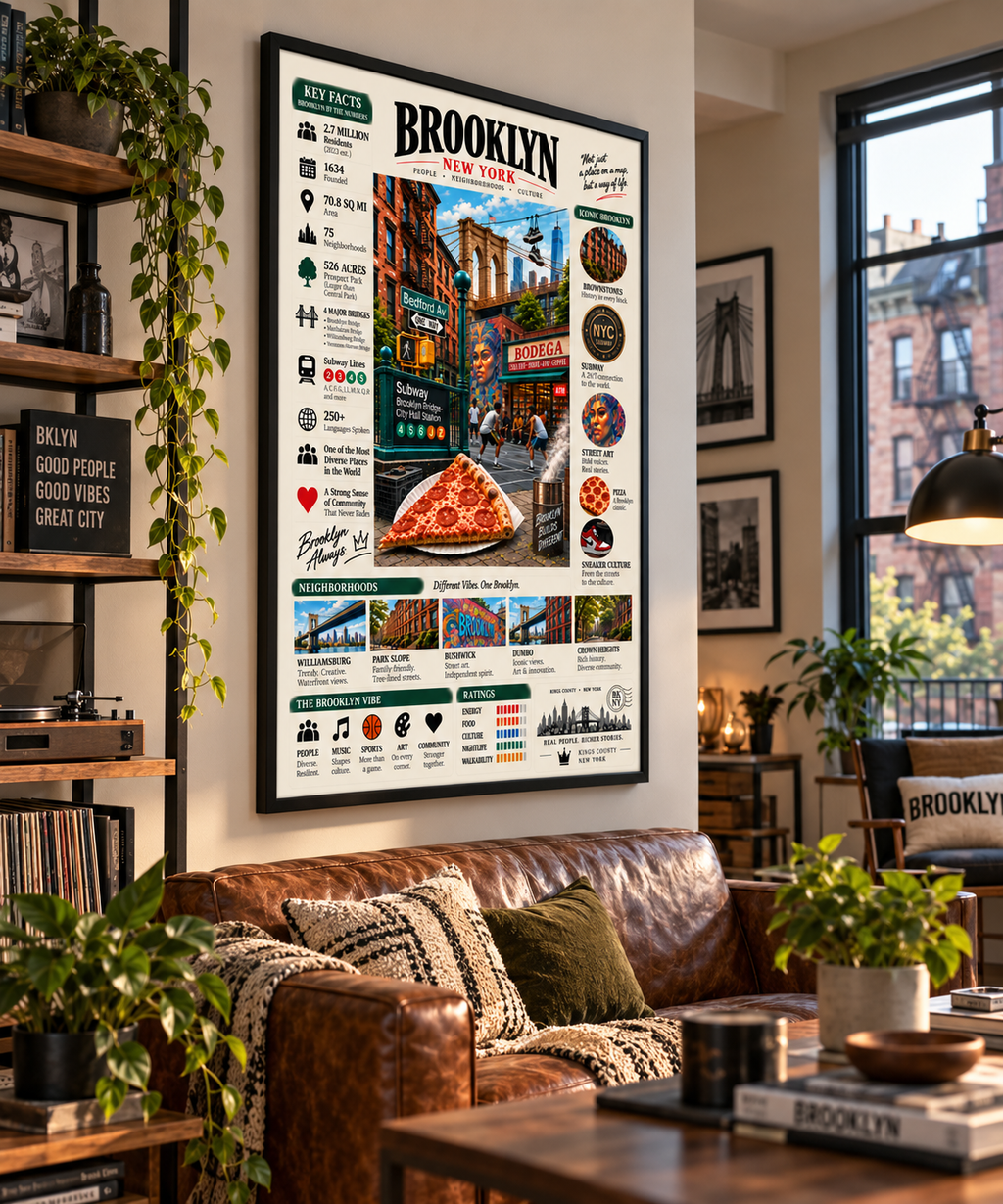 Brooklyn Infographic Poster 24x36 Premium Matte Art Print (Unframed)